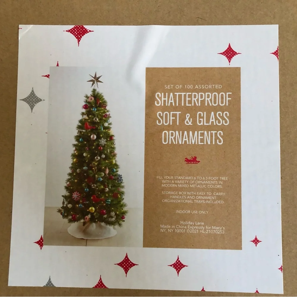 Holiday Lane Shine Bright 100 Assorted Shatterproof Christmas Ornaments Box Set